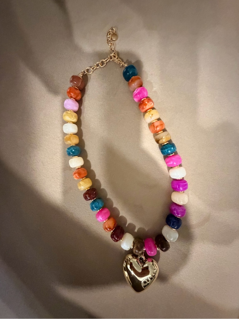 Multicolor Beaded Heart Pendant Necklace - Gold Charm